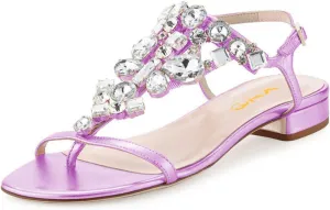 XYD Women T-Strap Flat Sandals Open Toe Rhinestone Slingback Low Heel Ankle Strap Summer Shoes