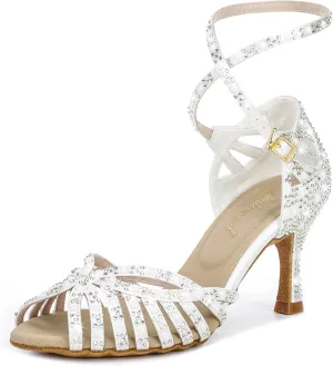 Y205-33 Women's Latin Dance Rhinestone High Heel Shoes Stylish and Comfortable Adjustable Ankle Strap Dance Sandals for Ballroom, Salsa Dance Shoes