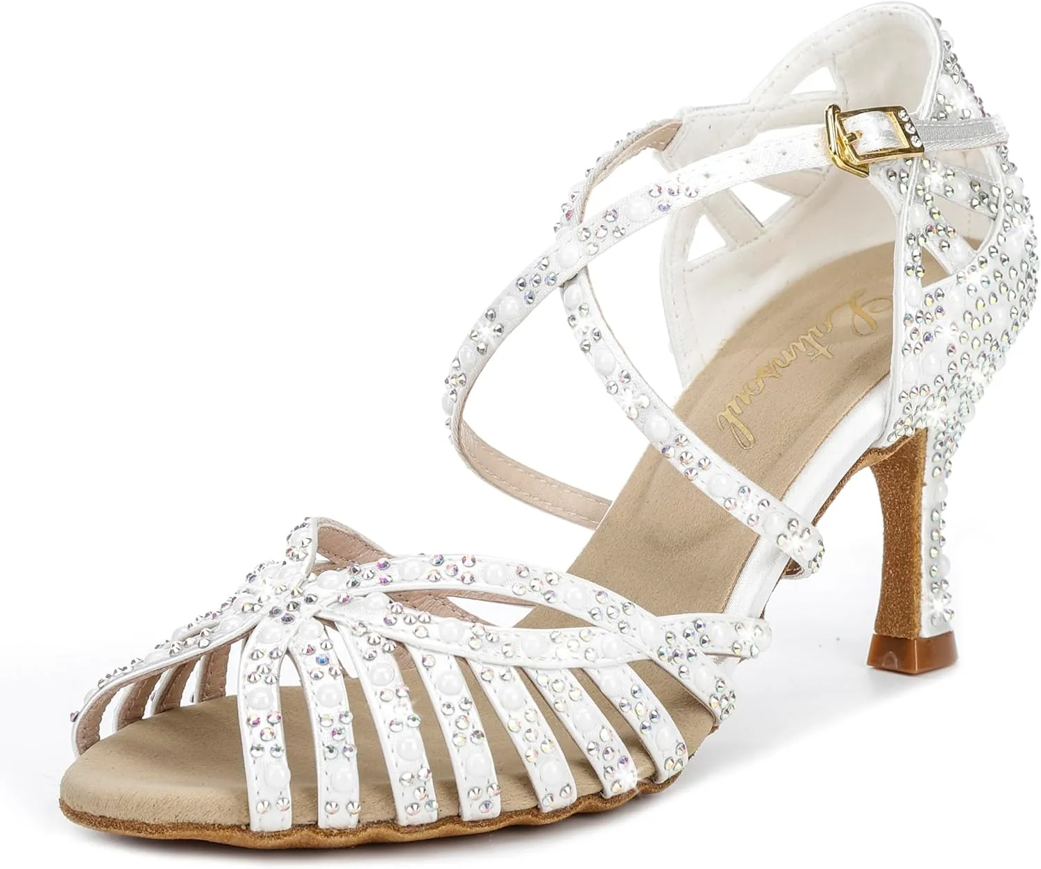 Y205-33 Women's Latin Dance Rhinestone High Heel Shoes Stylish and Comfortable Adjustable Ankle Strap Dance Sandals for Ballroom, Salsa Dance Shoes