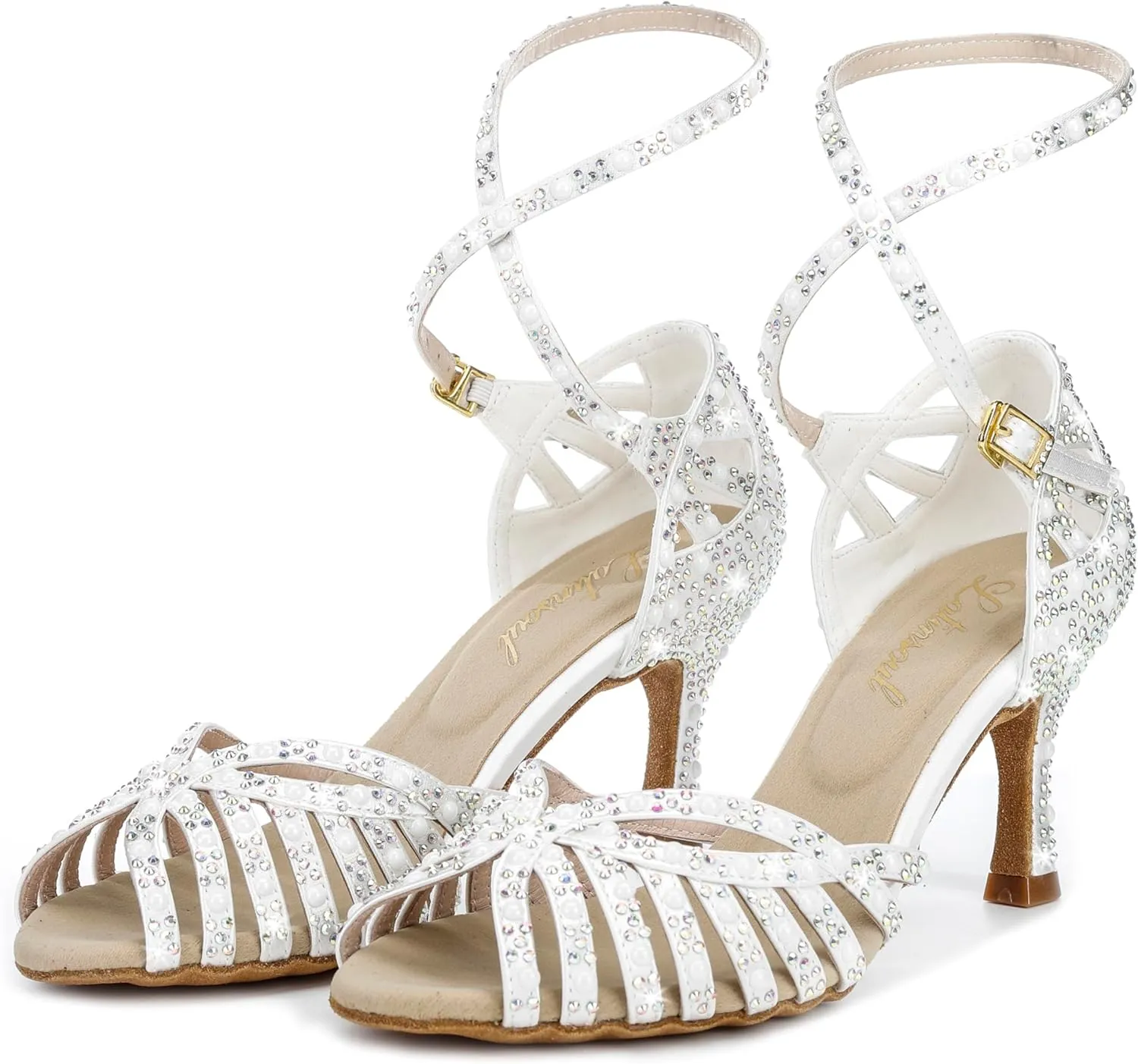 Y205-33 Women's Latin Dance Rhinestone High Heel Shoes Stylish and Comfortable Adjustable Ankle Strap Dance Sandals for Ballroom, Salsa Dance Shoes