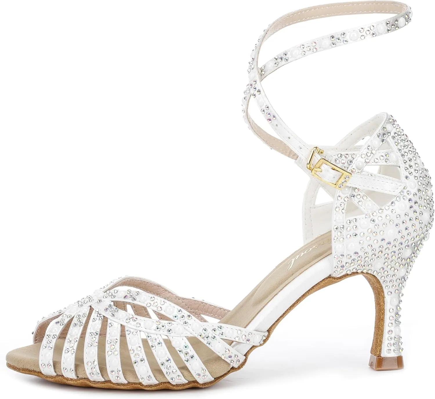 Y205-33 Women's Latin Dance Rhinestone High Heel Shoes Stylish and Comfortable Adjustable Ankle Strap Dance Sandals for Ballroom, Salsa Dance Shoes