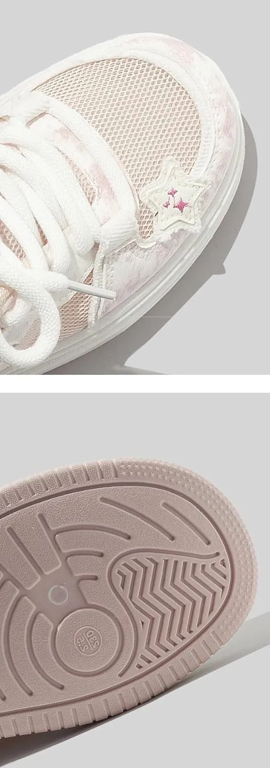 Y2K Retro Harajuku Canvas Star Shoes - Leather-Top Chunky Sneakers for Women & Girls, Comfy Orthopedic Thick Sole Streetwear White Kawaii Shoes for Beach Travel, Campus Life, All-Match Minimalist