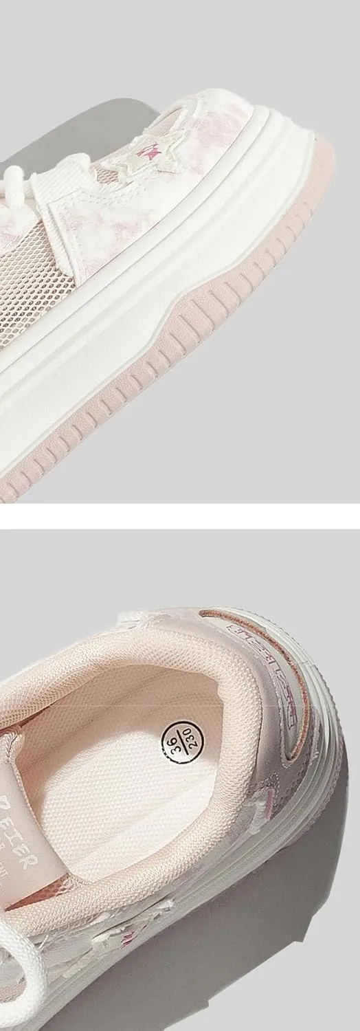 Y2K Retro Harajuku Canvas Star Shoes - Leather-Top Chunky Sneakers for Women & Girls, Comfy Orthopedic Thick Sole Streetwear White Kawaii Shoes for Beach Travel, Campus Life, All-Match Minimalist