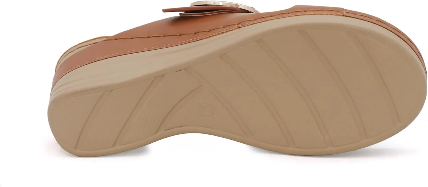YOKI IRENA Women’s Slides Comfort Wedge Sandals with Crisscross Upper & Buckle, Dressy Sandals Women, Wedge Sandals for Women, Women's Sandals Comfortable, Summer Sandals