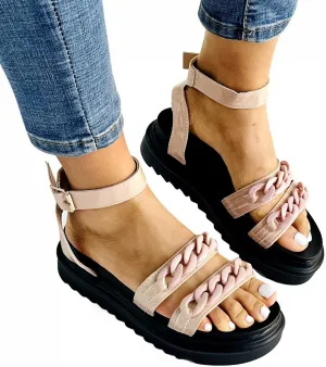ZBYY Women Flat Sandals Summer Chunky Flatform Sandals Dressy Fashion Open Toe Slingback Crisscross Ankle Strap Sandals