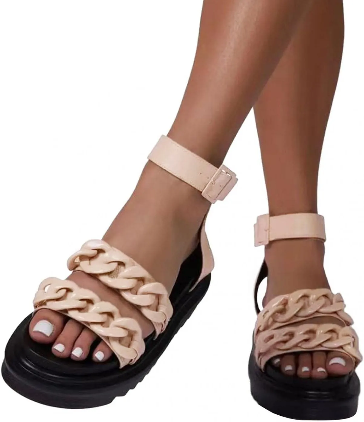 ZBYY Women Flat Sandals Summer Chunky Flatform Sandals Dressy Fashion Open Toe Slingback Crisscross Ankle Strap Sandals