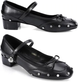 Zelaprox Square Toe Mary Jane Pumps Shoes Rhinestone Buckle Strap with Rivet Studded Closed Toe Chunky Low Heels Commfortable Shoes for Work Dress