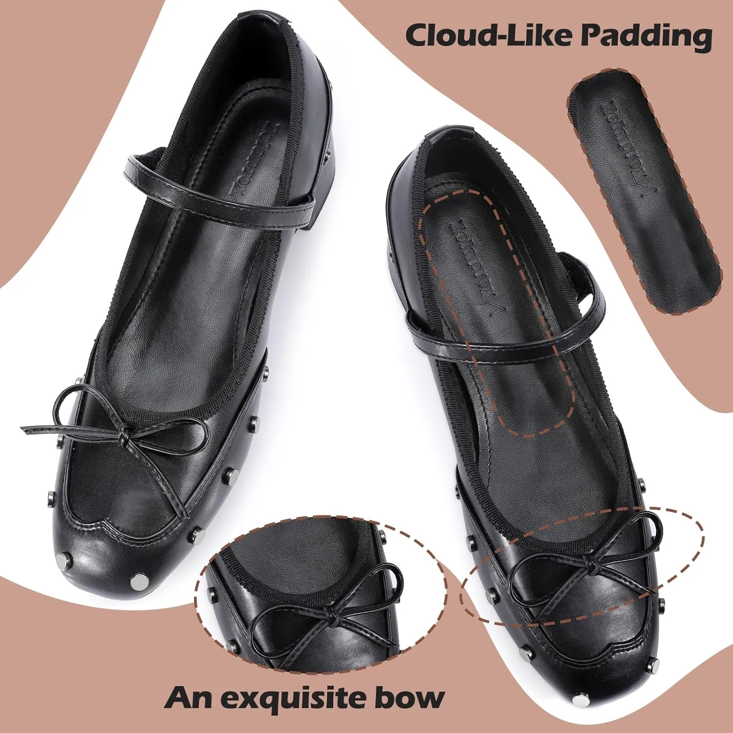 Zelaprox Square Toe Mary Jane Pumps Shoes Rhinestone Buckle Strap with Rivet Studded Closed Toe Chunky Low Heels Commfortable Shoes for Work Dress