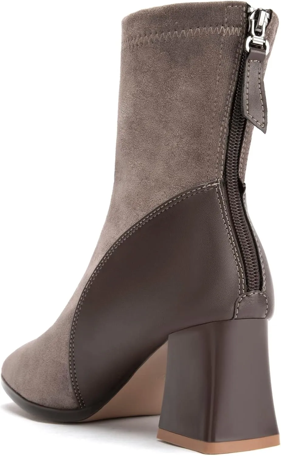Zelaprox Women's Square Toe Ankle Boots Low Block Heel Chelsea Boots Back Zipper Comfortable Mid Calf Booties Shoes
