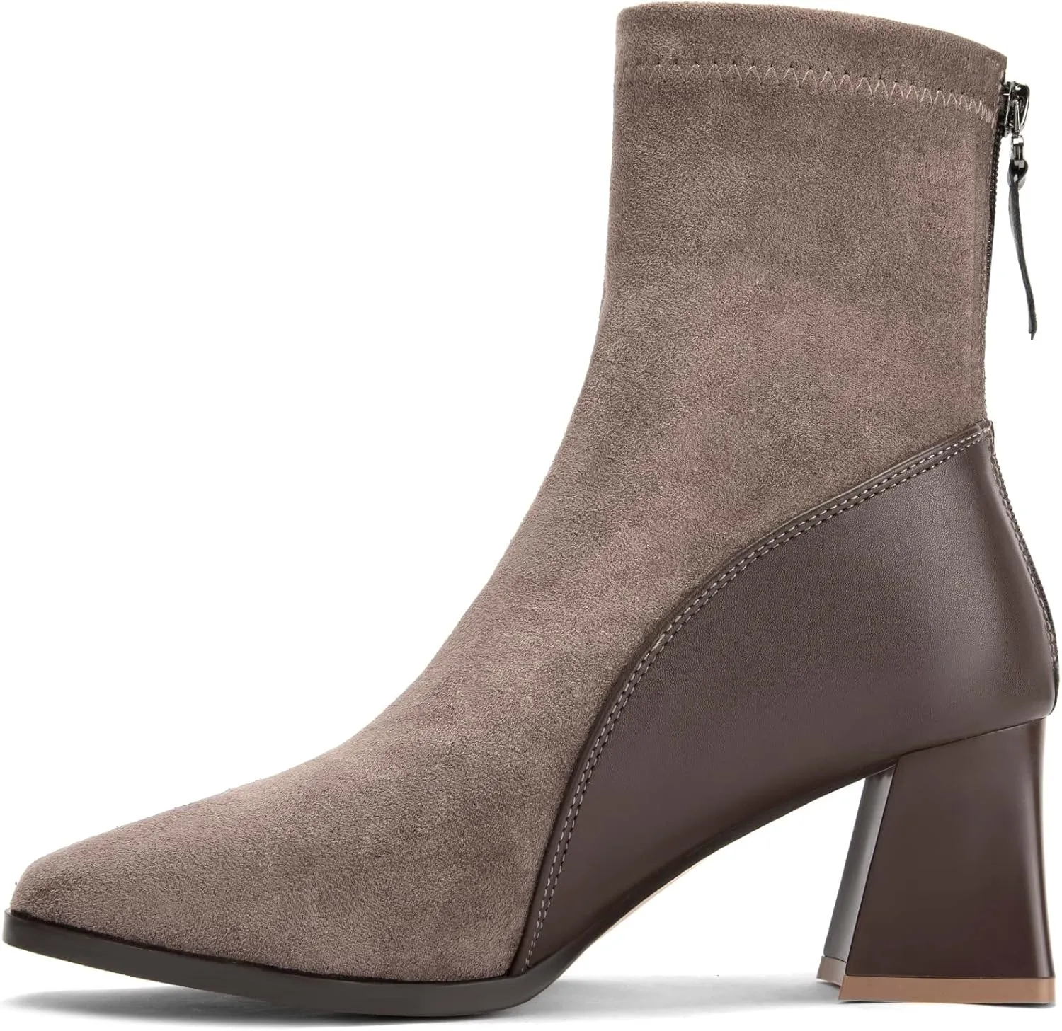 Zelaprox Women's Square Toe Ankle Boots Low Block Heel Chelsea Boots Back Zipper Comfortable Mid Calf Booties Shoes