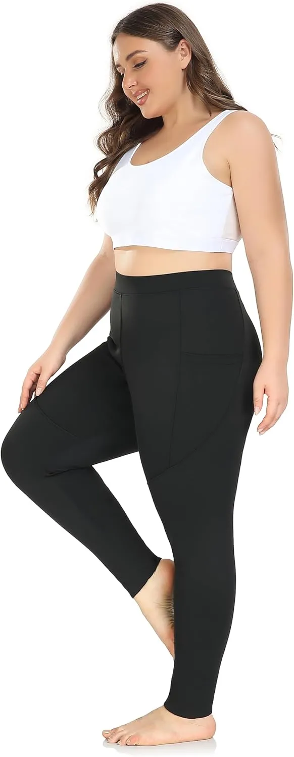 ZERDOCEAN Women's Plus Size Fleece Lined Leggings with Pocket High Waist Winter Thermal Soft Workout Pants