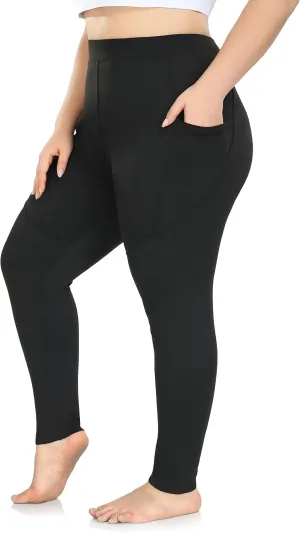 ZERDOCEAN Women's Plus Size Fleece Lined Leggings with Pocket High Waist Winter Thermal Soft Workout Pants