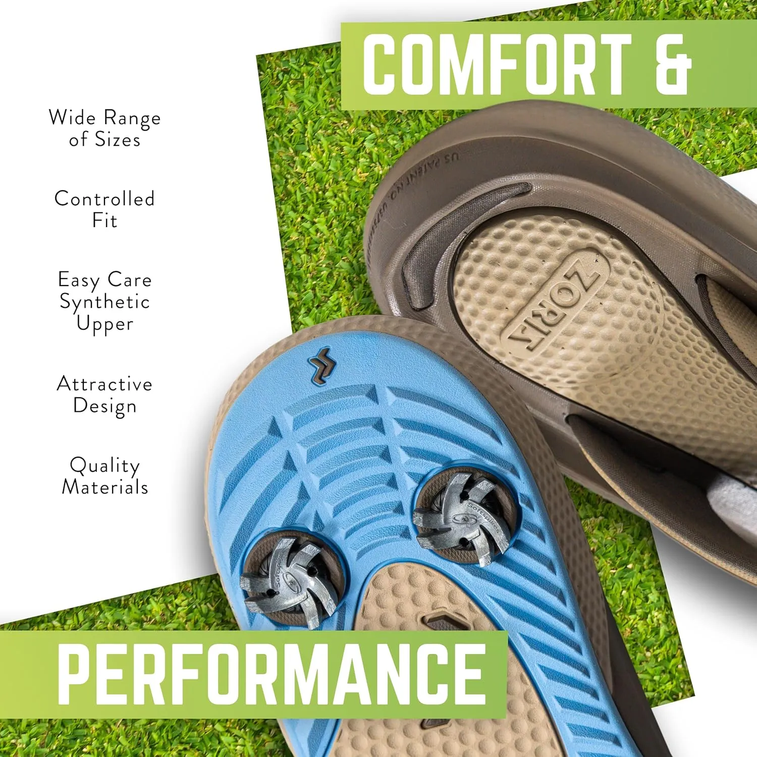 ZORIZ Zoomy Golf Sandals - Unisex Golf Flip Flops With Removable Tornado Golf Cleats - Mens and Womens Sandals for Walking, Beach, or Sports