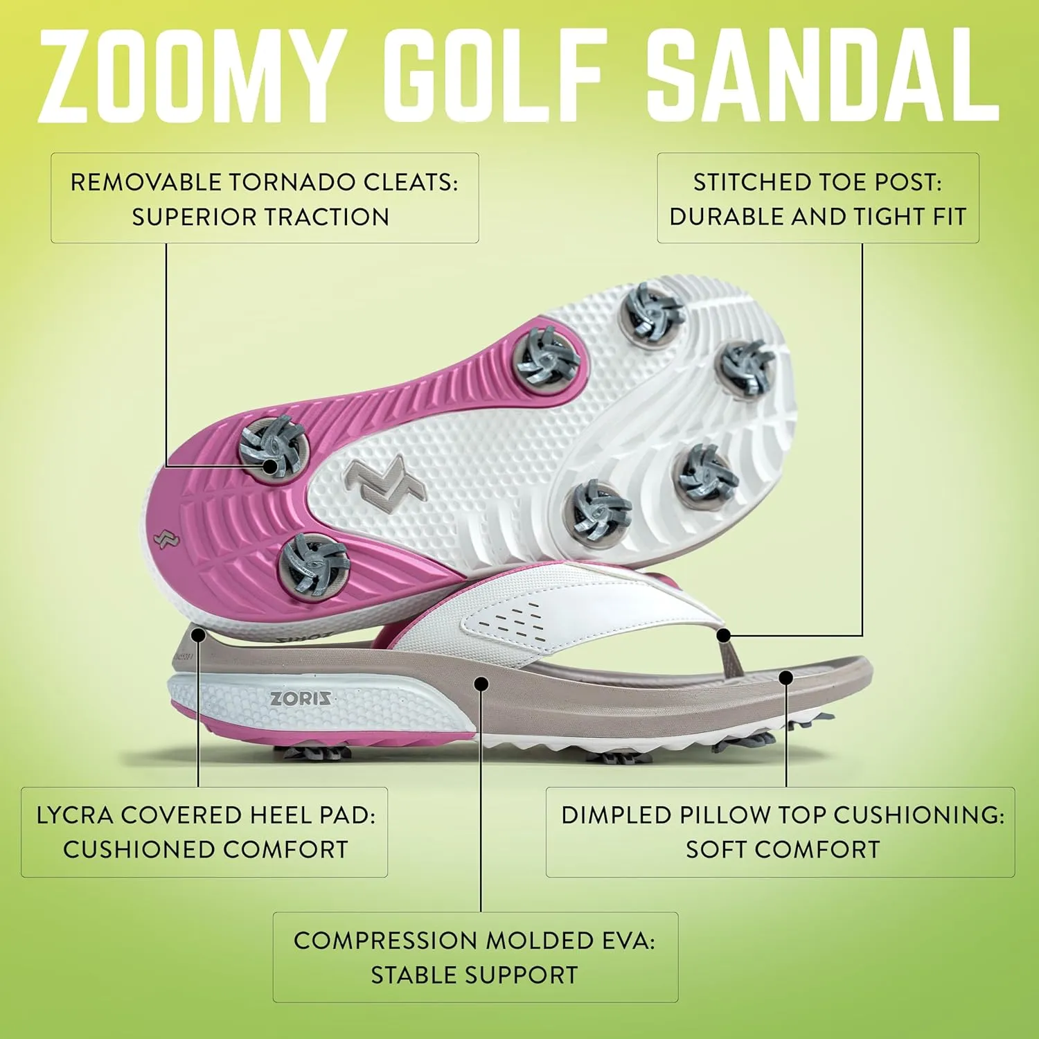 ZORIZ Zoomy Golf Sandals - Unisex Golf Flip Flops With Removable Tornado Golf Cleats - Mens and Womens Sandals for Walking, Beach, or Sports