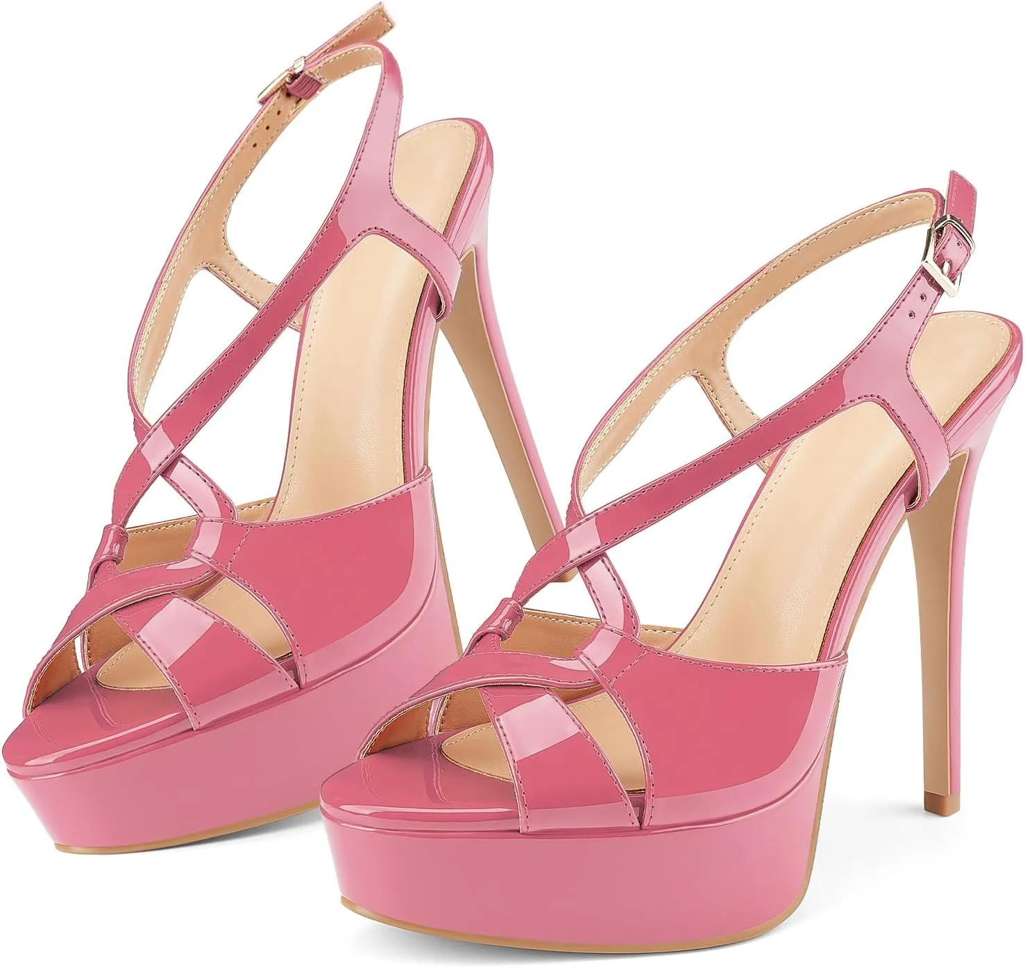 Z.Oufeier Women’s Cross Ankle Strap Slingback Sandals Platform High Stiletto Strappy Heels Open Peep Toe Buckle Summer Dress Sexy Wedding Shoes