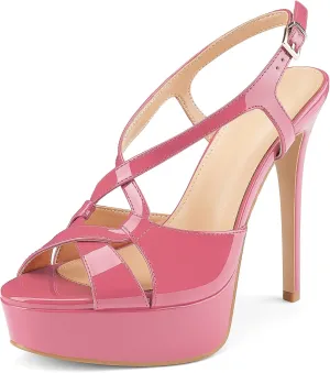 Z.Oufeier Women’s Cross Ankle Strap Slingback Sandals Platform High Stiletto Strappy Heels Open Peep Toe Buckle Summer Dress Sexy Wedding Shoes