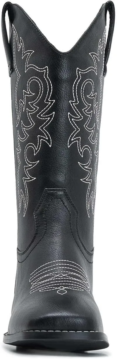 ZXHYZLZ Western Cowboy Boots for Women - Mid Calf Embroidered Cowgirl Boots, Slip On Pointed Toe Chunky Heel Fashion Retro Classic Boots