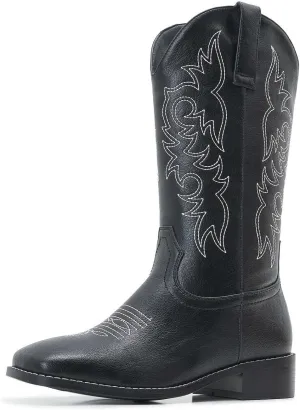 ZXHYZLZ Western Cowboy Boots for Women - Mid Calf Embroidered Cowgirl Boots, Slip On Pointed Toe Chunky Heel Fashion Retro Classic Boots
