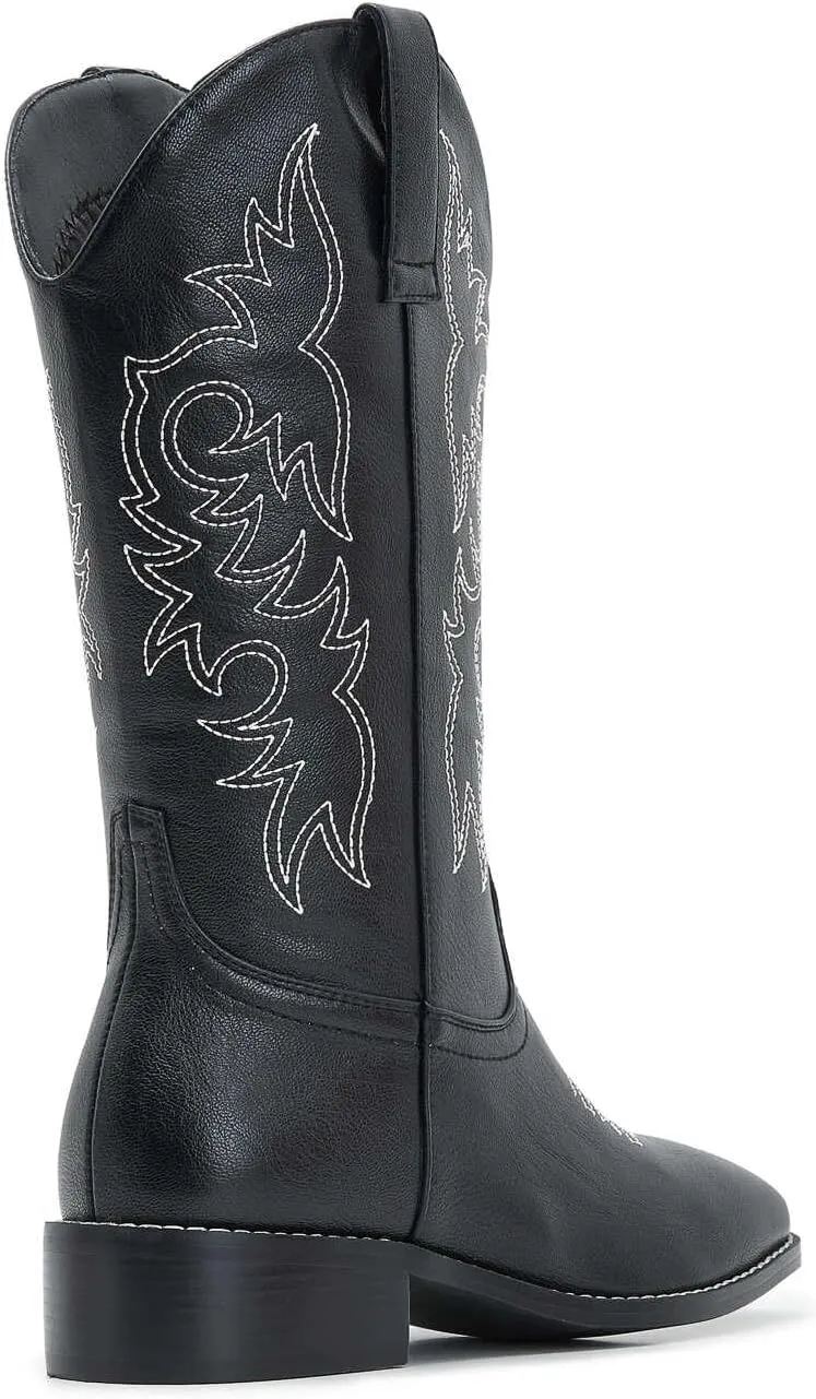 ZXHYZLZ Western Cowboy Boots for Women - Mid Calf Embroidered Cowgirl Boots, Slip On Pointed Toe Chunky Heel Fashion Retro Classic Boots